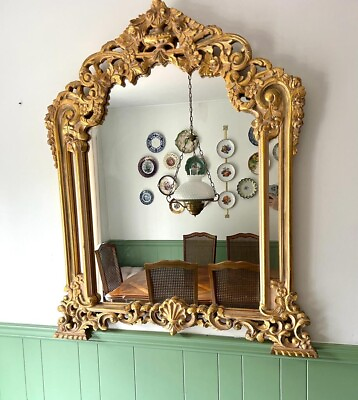 #ad Heavy Ornated Antique LargeGold Gilt Hand Carved Wood Wall Mirror $950.00