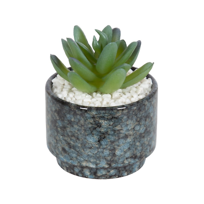#ad ARTIFICIAL SUCCULENT PLANT 4 Inch Tabletop Decor in Teal Ceramic Pot $12.38