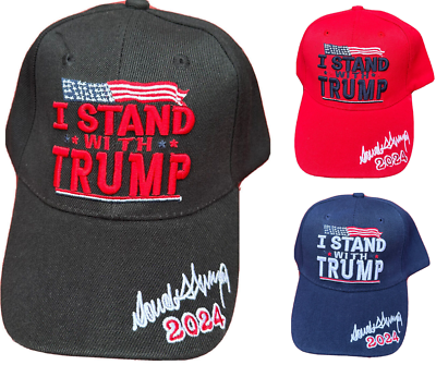 #ad I Stand With TRUMP 2024 Ball Cap Hat In Blue Black Red Army Camo PRESIDENT TRUMP $8.50