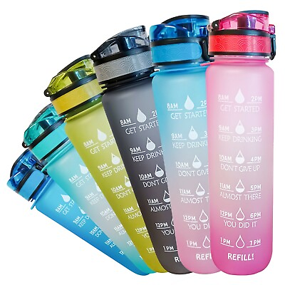 #ad Sports Motivational Drinking Water Bottle With Time Marker 32 Oz BPA Free $12.99