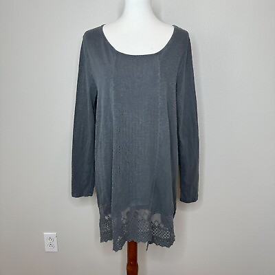 #ad Soft Surroundings Linley Lace Asymmetrical Hem Tunic Top Gray Boho XL Cotton $21.99