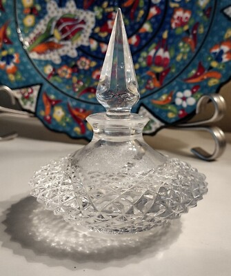 #ad VINTAGE Cut Crystal Perfume Bottle Elegant Clear Glass Vanity Boudoir Vtg. $39.99