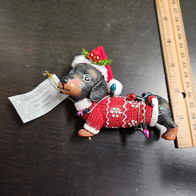 #ad DACHSHUND Dog Tree Ornament in Christmas Sweater Holiday Lights Santa Hat NEW $7.97