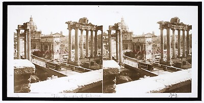 #ad ITALIE ROME Le Forum Temple Tram Photo Plaque de verre Stereo Vintage  EUR 59.00