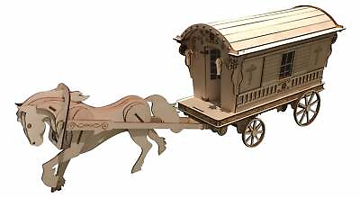 #ad Laser cut 3D wooden Miniature Reading Gypsy Wagon 3d Model Kit $42.75
