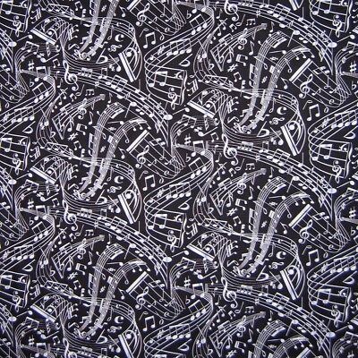 #ad Music Fabric Gray amp; White Note Scale Swirl on Black Timeless Treasures YARD $10.98