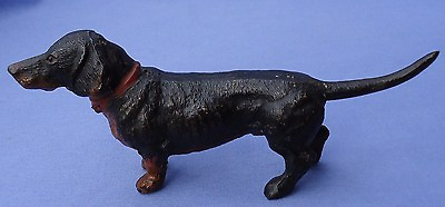 #ad DACHSHUND AUSTRIA BLACK TAN 6quot; metal DOG figurine original paint $250.00