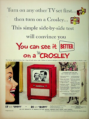 #ad Crosley TV Television George Arliss 21 inch Jerry Mahoney 1952 Vintage Print Ad $12.95