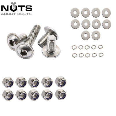 #ad M10 10mm A2 STAINLESS STEEL FLANGED BUTTON DOME HEAD BOLT NYLOC NUTS WASHERS SET GBP 56.62