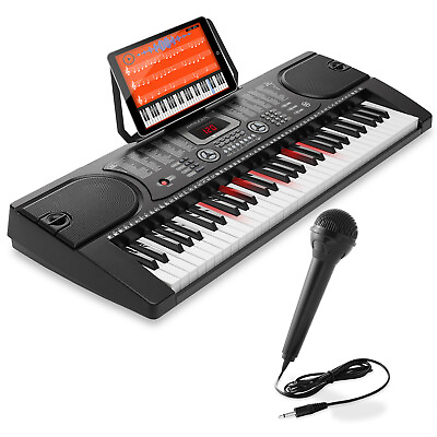 #ad 61 Key Electronic Keyboard Digital Music Piano with Lighted Keys Microphone $78.99