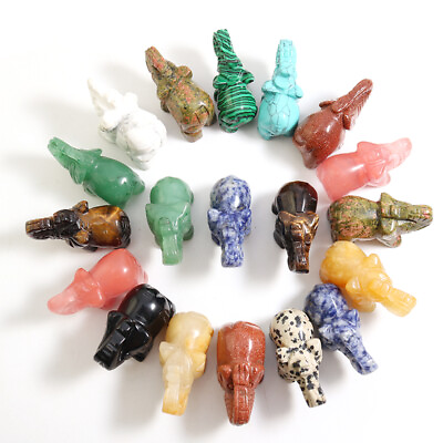 #ad 1.5quot; Elephant Statue Natural Gemstone Healing Crystal Animals Figurines 6pcs $17.68