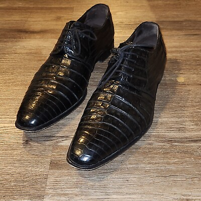 #ad Mezlan Size 9.5 M Crocodile Lace Up Black Spain Shoes MEN#x27;S NICE LOOK $299.99