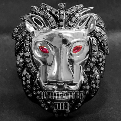 #ad Stunning 1.45ctw Rose Cut Diamond Ruby Silver Victorian Lion Head Brooch Jewelry $706.81