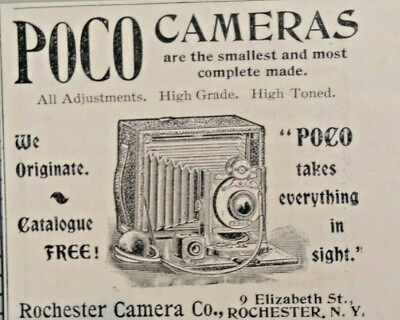 #ad 1896 Poco Folding Camera Antique Camera Art Rochester NY Vintage Print Ad $17.99