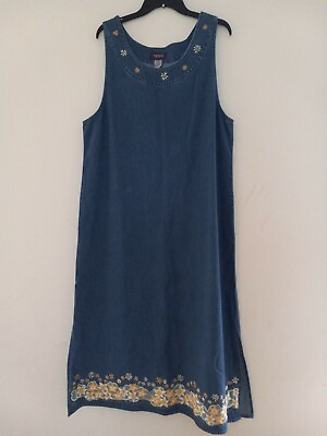 #ad Vintage Agapo Women#x27;s Jean Denim Jumper Dress Size L Cotton Blue Long Midi USA $24.99