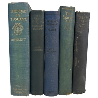 #ad Lot of 5 Decorative Book Stack Staging Prop Shelf Library Antique VTG Green Blue $30.00