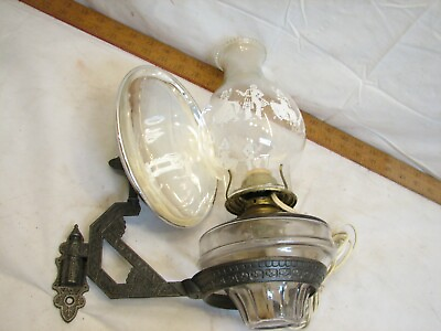 #ad Electrified Oil Lamp Cast Iron Wall Bracket Mercury Glass Reflector Fluid Light $159.99