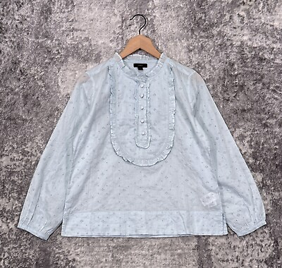 #ad New J Crew Top Small Womens Baby Blue Ruffle Trim Eyelet Popover Blouse $39.99