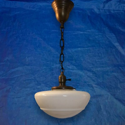 #ad 24” Long Brass Pendant Light Fixture Wired With Milk White Globe 32A $210.00