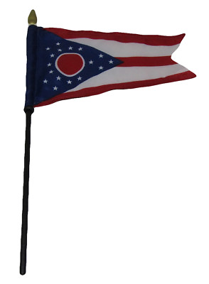#ad Wholesale 6 Ohio State 4quot;x6quot; Flag Desk Set Table Wooden Stick Staff $7.99