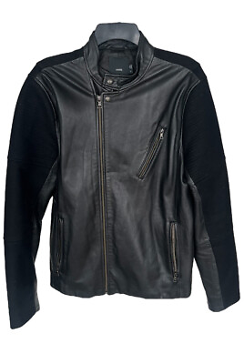 #ad 🔥Vince Black Designer Moto Style Leather Jacket Size Med Has￼ Price Tag $300.00