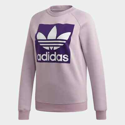 #ad New adidas Womens XS 3 D Velvet Trefoil Pullover Sweatshirt Cotton Purple Lilac $54.99