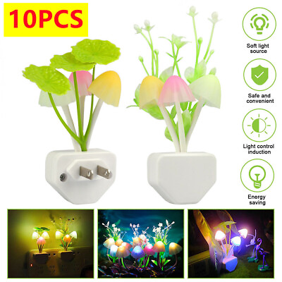 #ad 10 PCS Romantic Colorful Sensor LED Mushroom Night Light Wall Lamp Home Decor US $23.77