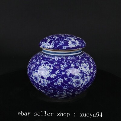#ad 5#x27;#x27; Chinese Ancient Blue White Porcelain Ice Plum Pattern Lid Jar Pot Tank $65.00