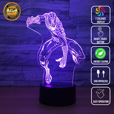 #ad SPIDER MAN AVENGERS MARVEL 3D Acrylic LED 7 Colour Night Light Touch Lamp Gift AU $35.00
