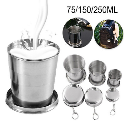 #ad Retractable Folding Cup Travel Camping Outdoor Collapsible Mugs Stainless Steel $4.99