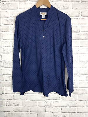 #ad Talbots Blouse Women#x27;s Size 14 Long Sleeve Embroidery Details Navy Blue $16.99