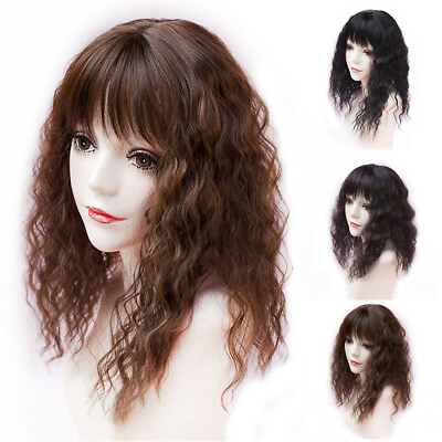 #ad Flutty Water Curly Topper With Bang Synthetic Hair One Piece Cover Loss Hair $19.99