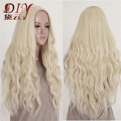 #ad Fashion Women Curly Light Blonde Cosplay Party Lady Wavy Full Long Hair Wig $14.88