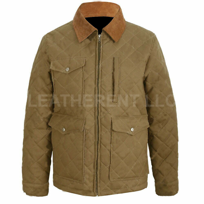 #ad British Yellowstone John Dutton Brown Quilted Kevin Costner Brown Cotton Jacket $89.99