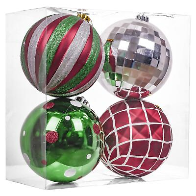 #ad Christmas Tree Decorations Set 4ct Red Green White Shatterproof Christmas Ba... $50.77