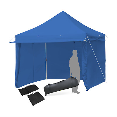 #ad Costway 10x10ft Pop up Gazebo 5 Height Adjust Folding Tent w Awning Blue $169.99