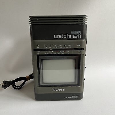 #ad Sony Mega Watchman FD 500 Portable Black amp; White Vintage TV FM AM Receiver $22.50