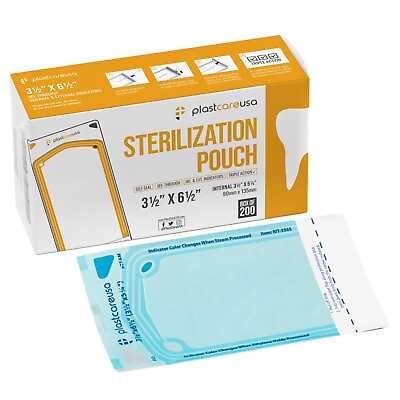 #ad 200 Self Sealing Sterilization Pouch 3.5quot; x 6.5quot; 5.25 Paper Blue Film 1 Box $10.49