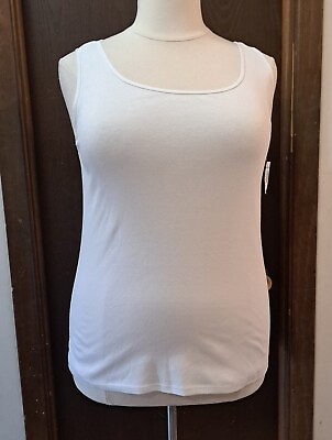 #ad Dressbarn Tank Top Size 2X White New with Tag Scoop Neck Sleeveless 100% Cotton $13.99