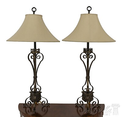 #ad F58715EC: Pair Iron Ornate Continental Style Table Lamps $695.00