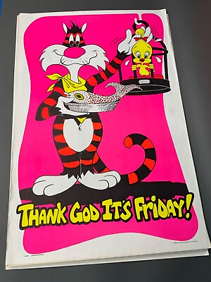 #ad Vintage Original Blacklight Poster 1973 Thank God it#x27;s Friday Petunia 23x35 $68.95