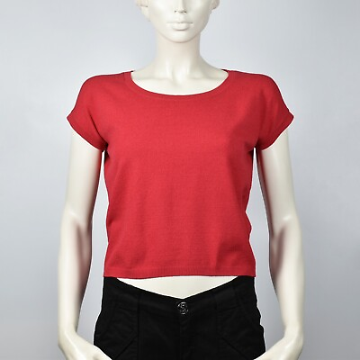 #ad PennyPull MAX MARA Vintage Textured Knit Crop T Shirt Top Short Sleeve Red S M $34.99
