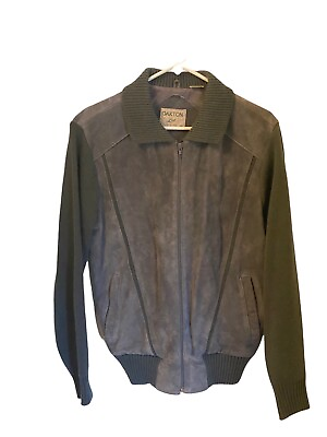 #ad Vtg Oakton Ltd Genuine MEN Suede Leather Sweater Jacket Zip Up Sz M Grey EUC $24.97