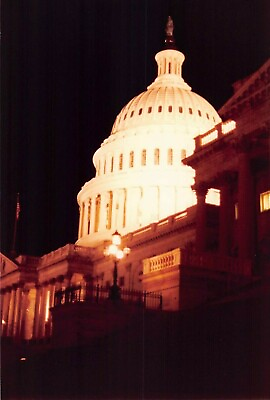 #ad Vintage 80s Color Photo Old 1980s United States Capitol Night Scene #1 $3.50