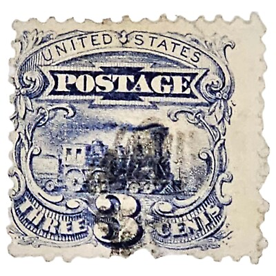 #ad US Scott 114 Stamp Used Off Paper 1869 Pictorail Locomotive 3 Fancy Cancel $4.00