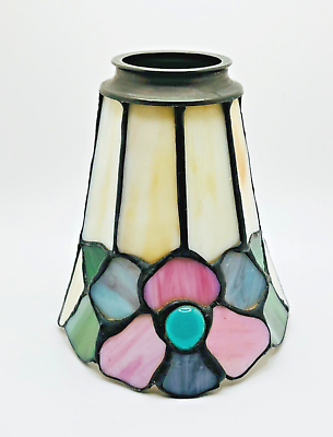 #ad Tiffany Style Jeweled Stained Glass Lamp Shade Floral 8 Panel Slag Glass 5.5” $40.95