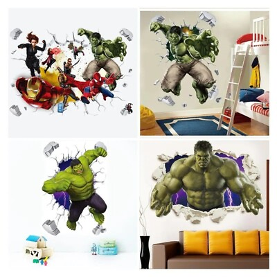 #ad 3D Avengers Wall Sticker Decal Decoration Super Hero Hulk Spider Man Kids Rooms $9.41