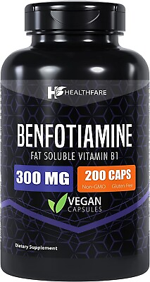 #ad Benfotiamine 300mg 200 Veg Capsules Fat Soluble Thiamine Vitamin B1 HealthFare $17.59