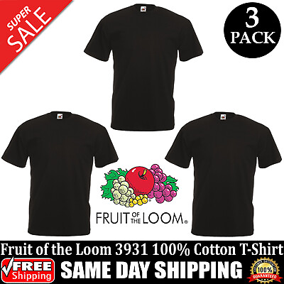 #ad PACK OF 3 Fruit Of The Loom Plain Mens Black T Shirt Blank T Shirt 3931 S 6XL $18.11