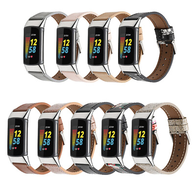#ad Casual Leather Wrist Band Strap Wristbands For Fitbit Charge 5 Watch Replacement $10.89